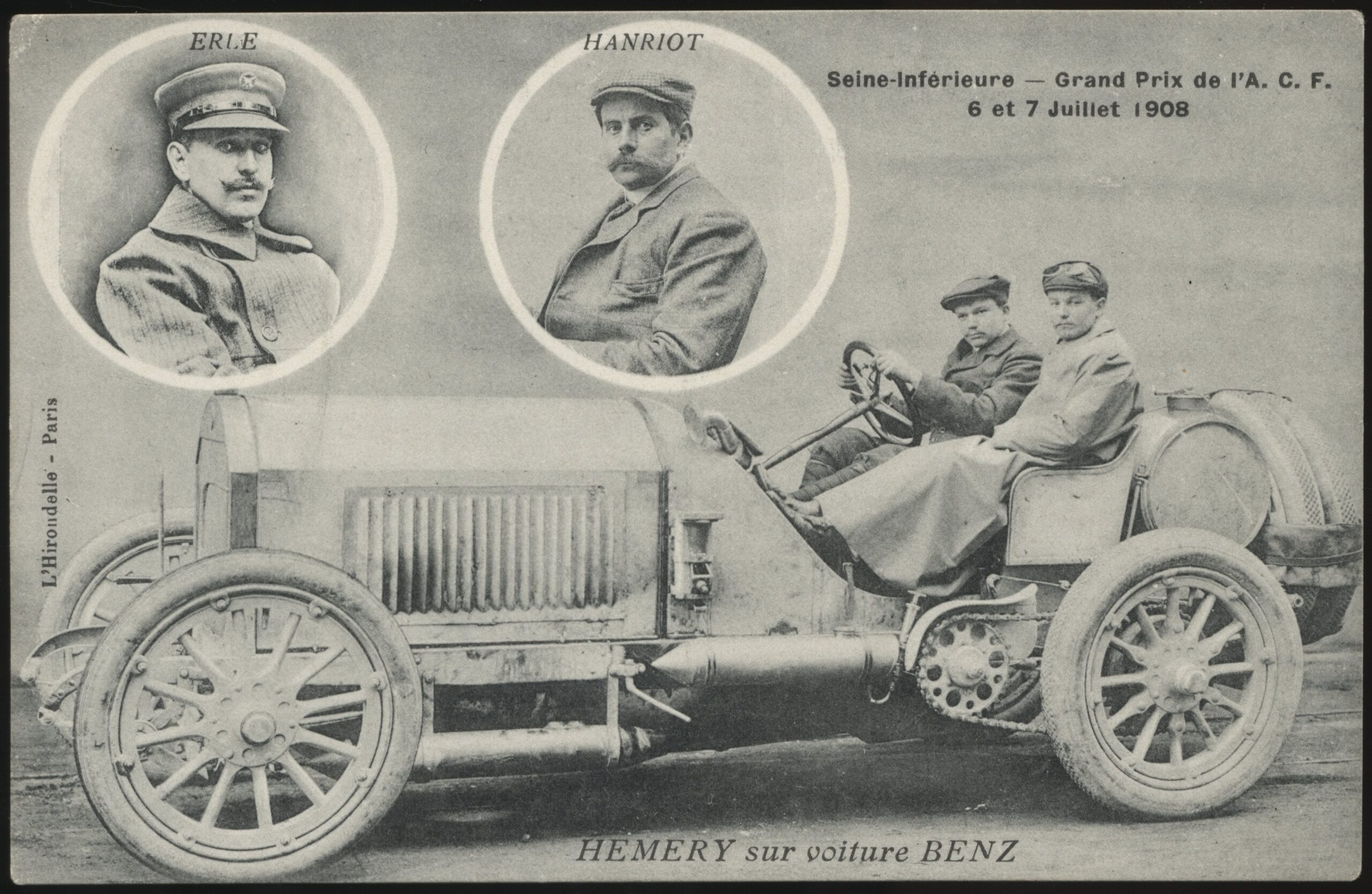 Real Photo - 'Grand Prix de l'A.C.F Siene-Inferieure - Erle/Hanrito/Hemery in Benz' (1908) - Unused Postcard Real Photo - 'Grand Prix de l'A.C.F Siene-Inferieure - Erle/Hanrito/Hemery in Benz' (1908) - Unused Postcard