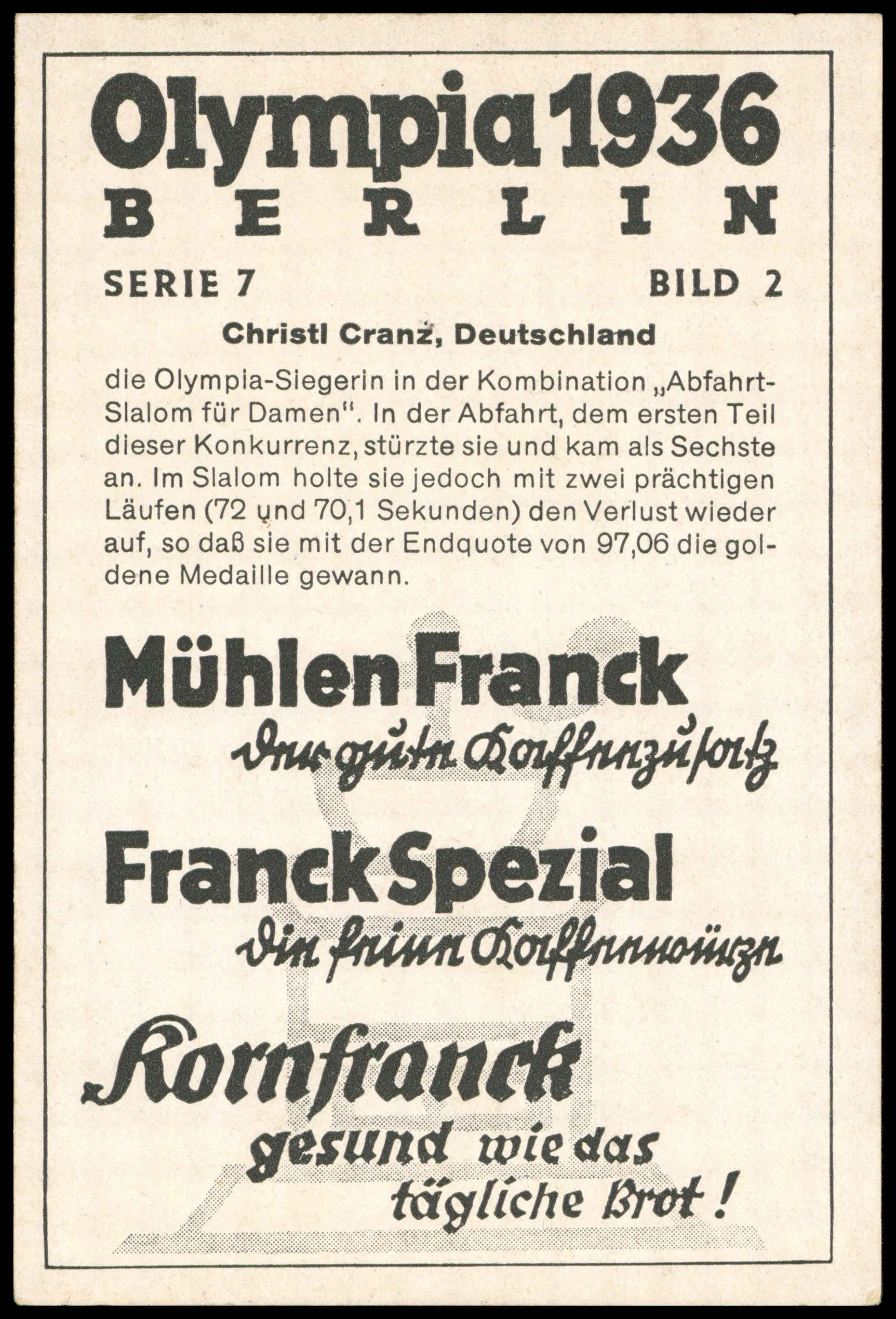 Muhlen Franck - 'Christi Cranz (Deutschland)' - Olympia 1936 Berlin S7 Muhlen Franck - 'Christi Cranz (Deutschland)' - Olympia 1936 Berlin S7