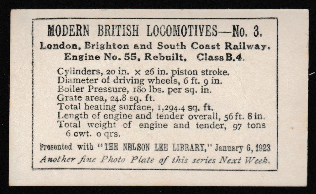 Nelson Lee - 'Modern British Locomotives' (1922) - Card #3 - LB&SCR Engine No. 55 Nelson Lee - 'Modern British Locomotives' (1922) - Card #3 - LB&SCR Engine No. 55