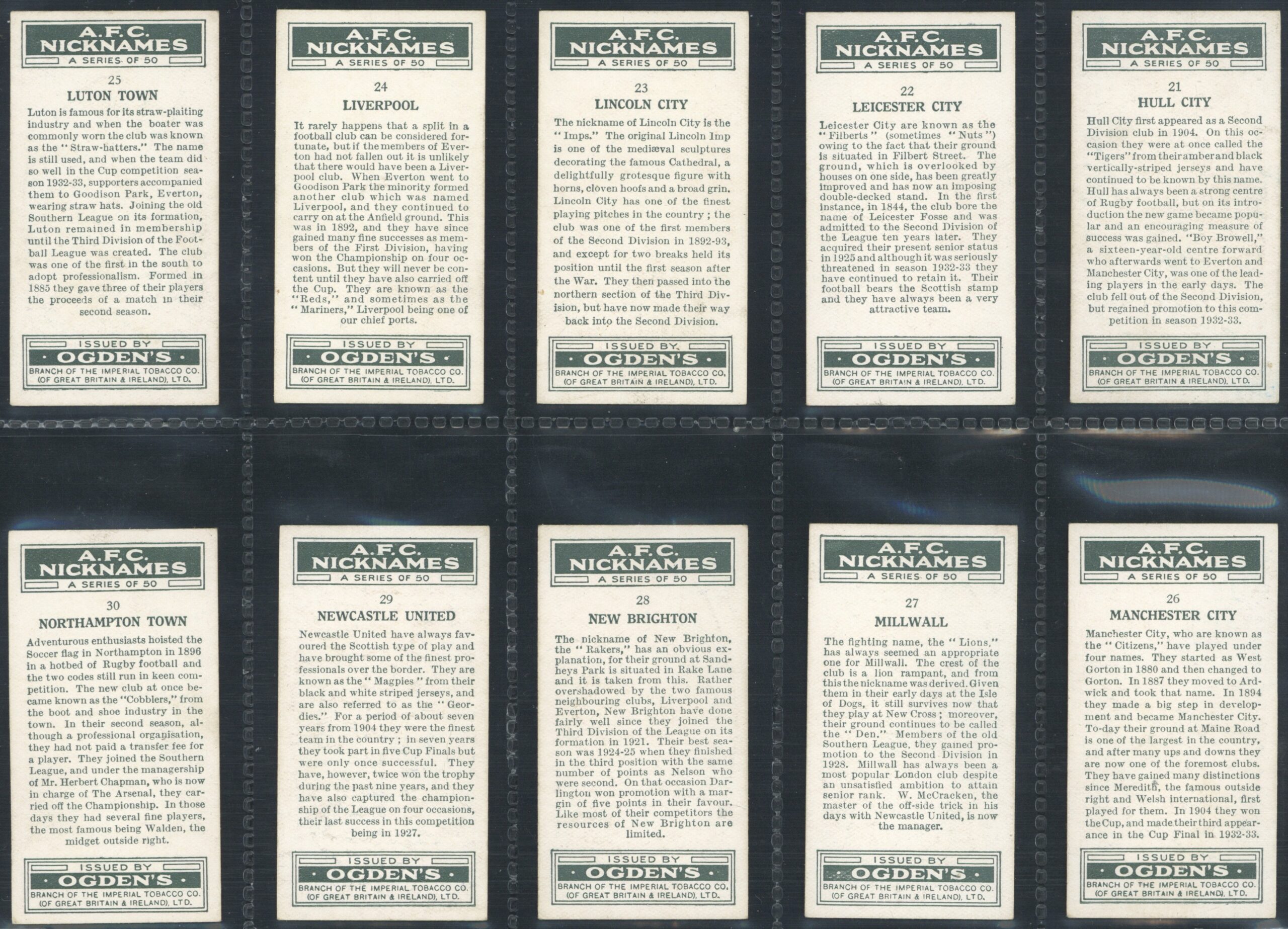 Ogden's - 'A.F.C. Nicknames' (1933) - Complete Set Ogden's - 'A.F.C. Nicknames' (1933) - Complete Set