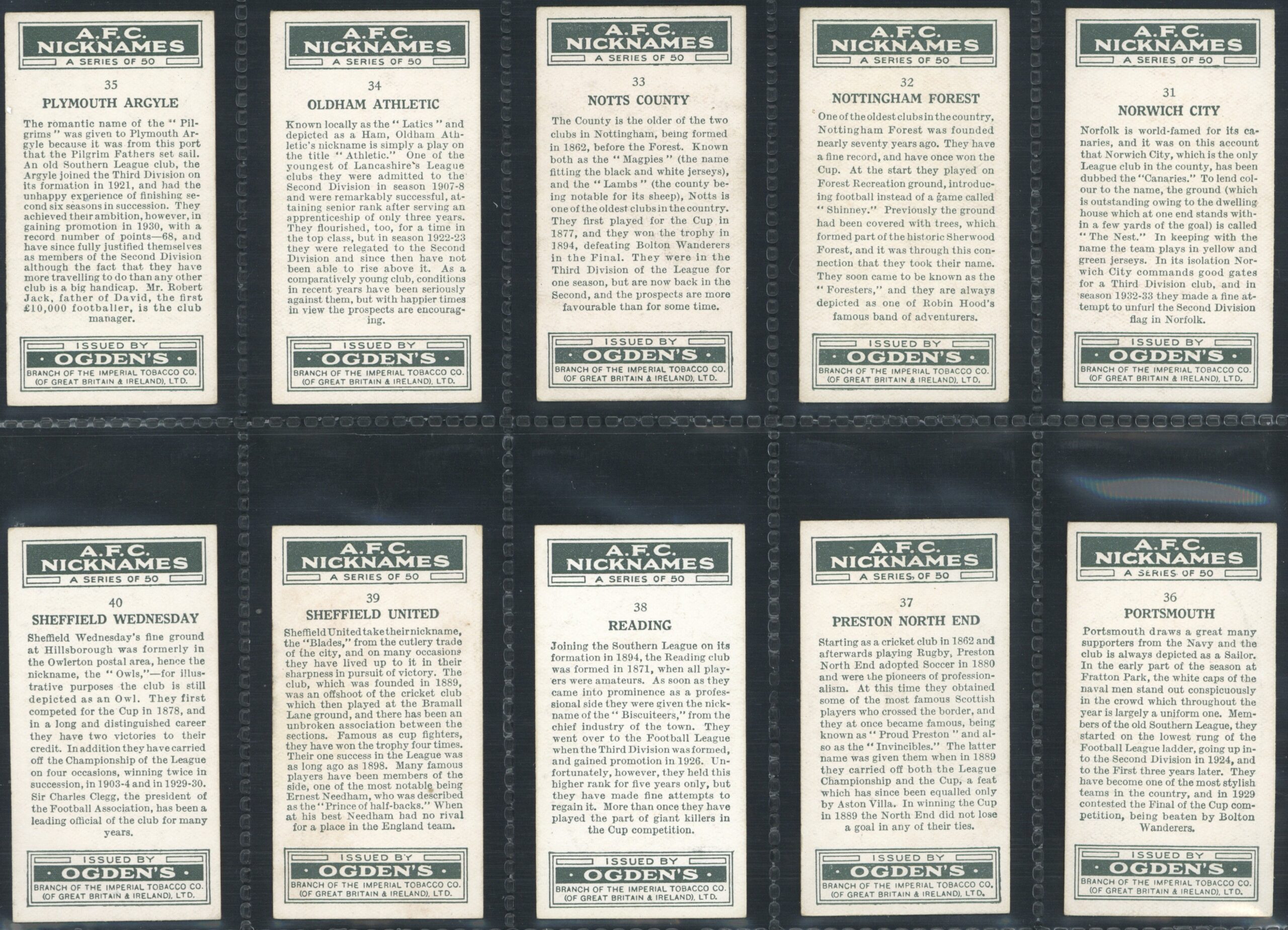 Ogden's - 'A.F.C. Nicknames' (1933) - Complete Set Ogden's - 'A.F.C. Nicknames' (1933) - Complete Set
