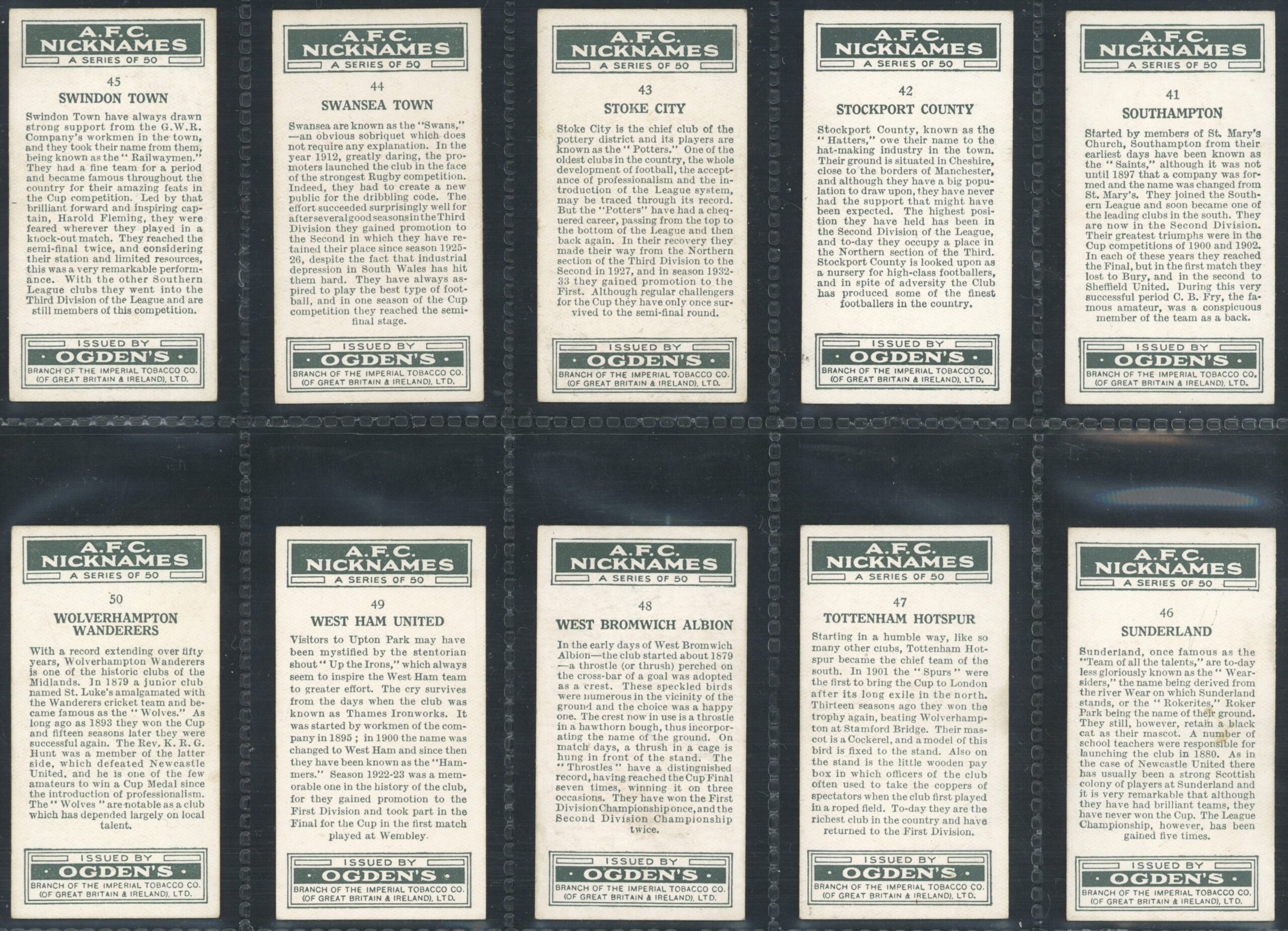 Ogden's - 'A.F.C. Nicknames' (1933) - Complete Set Ogden's - 'A.F.C. Nicknames' (1933) - Complete Set