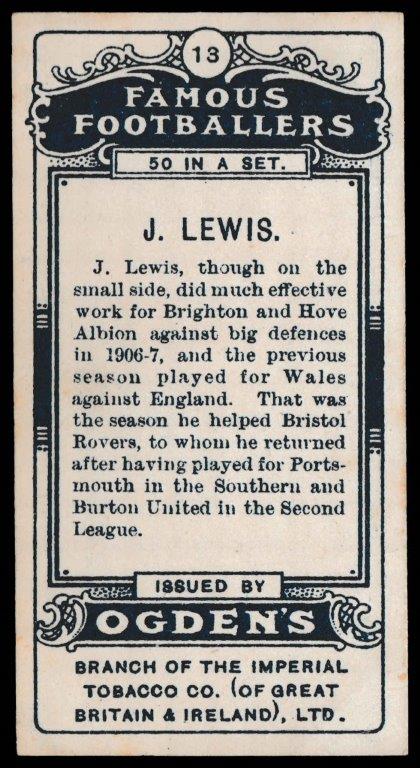 Ogden's - 'Famous Footballers' - J. Lewis (Brighton & Hove Albion) Ogden's - 'Famous Footballers' - J. Lewis (Brighton & Hove Albion)
