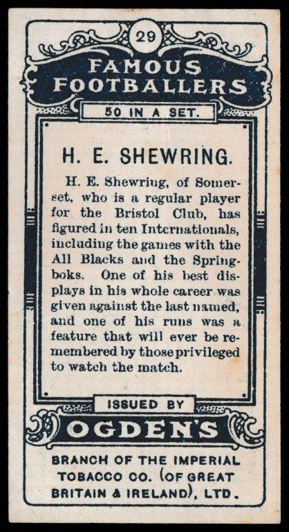Ogden's - 'Famous Footballers' - H.E. Shewring (Bristol) Ogden's - 'Famous Footballers' - H.E. Shewring (Bristol)
