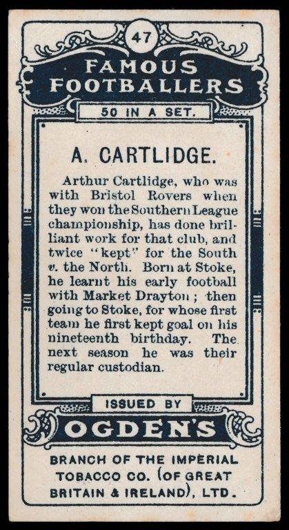 Ogden's - 'Famous Footballers' - A. Cartlidge (Bristol Rovers) Ogden's - 'Famous Footballers' - A. Cartlidge (Bristol Rovers)