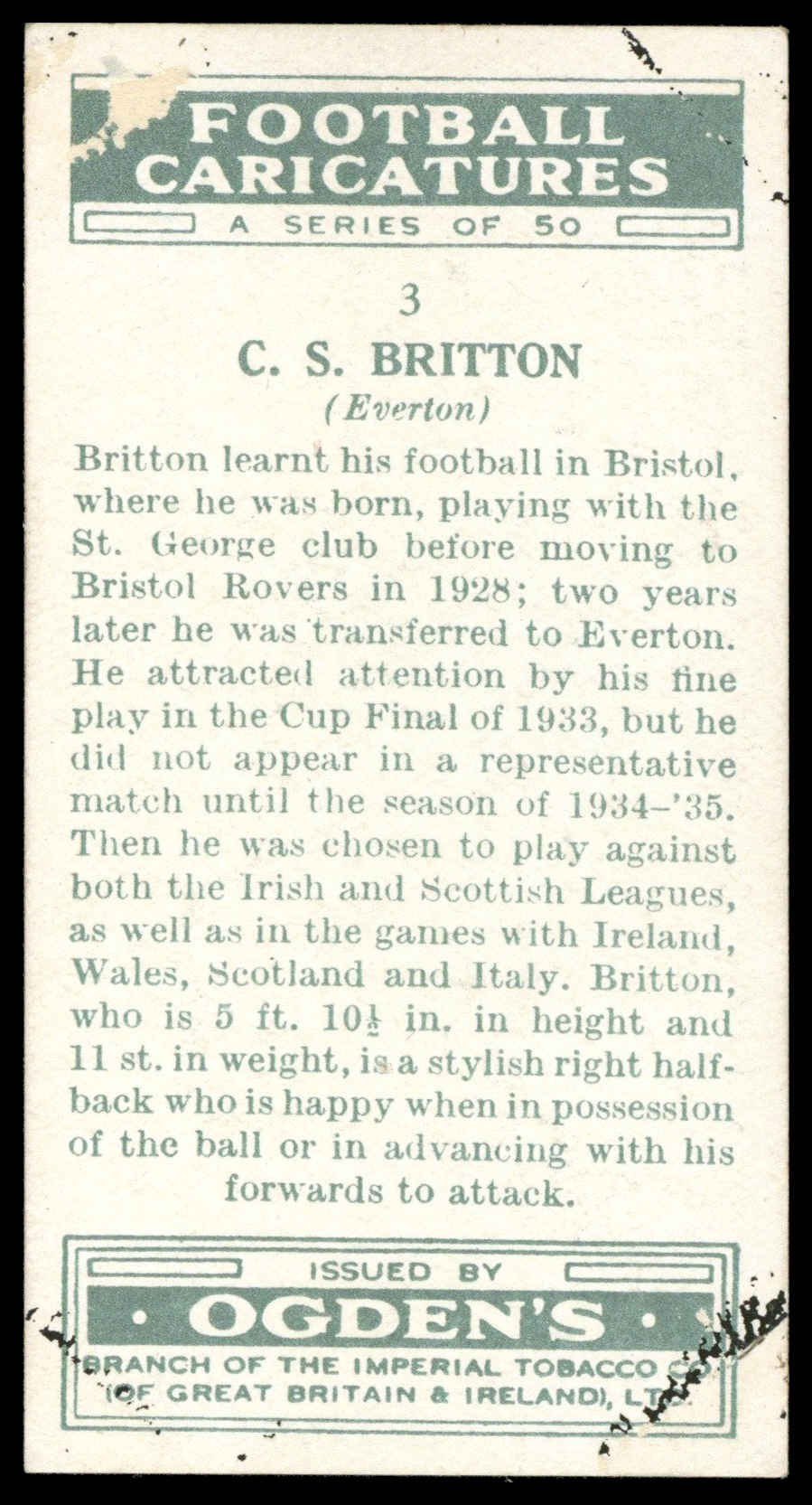 Ogden's - 'Football Caricatures' (1935) - C.S. Britton (Everton) Ogden's - 'Football Caricatures' (1935) - C.S. Britton (Everton)