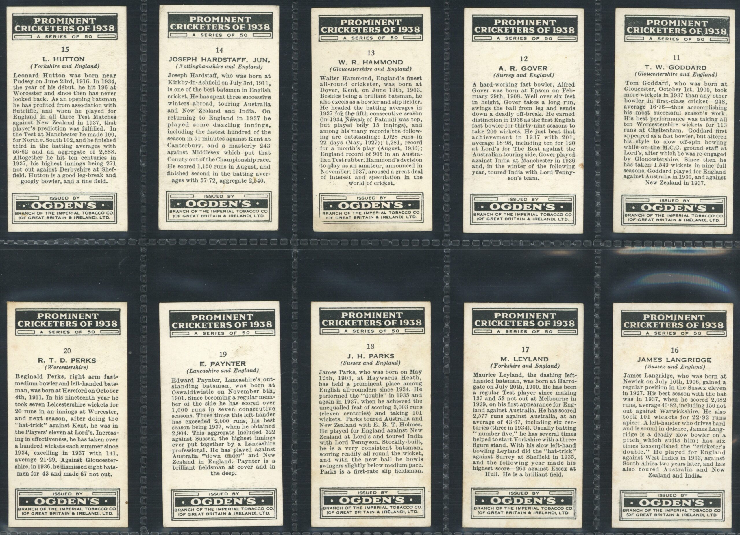 Ogden's - 'Prominent Cricketers of 1938' (1938) - Complete Set (Bradman, Hammond, Compton, Duckworth etc) Ogden's - 'Prominent Cricketers of 1938' (1938) - Complete Set (Bradman, Hammond, Compton, Duckworth etc)