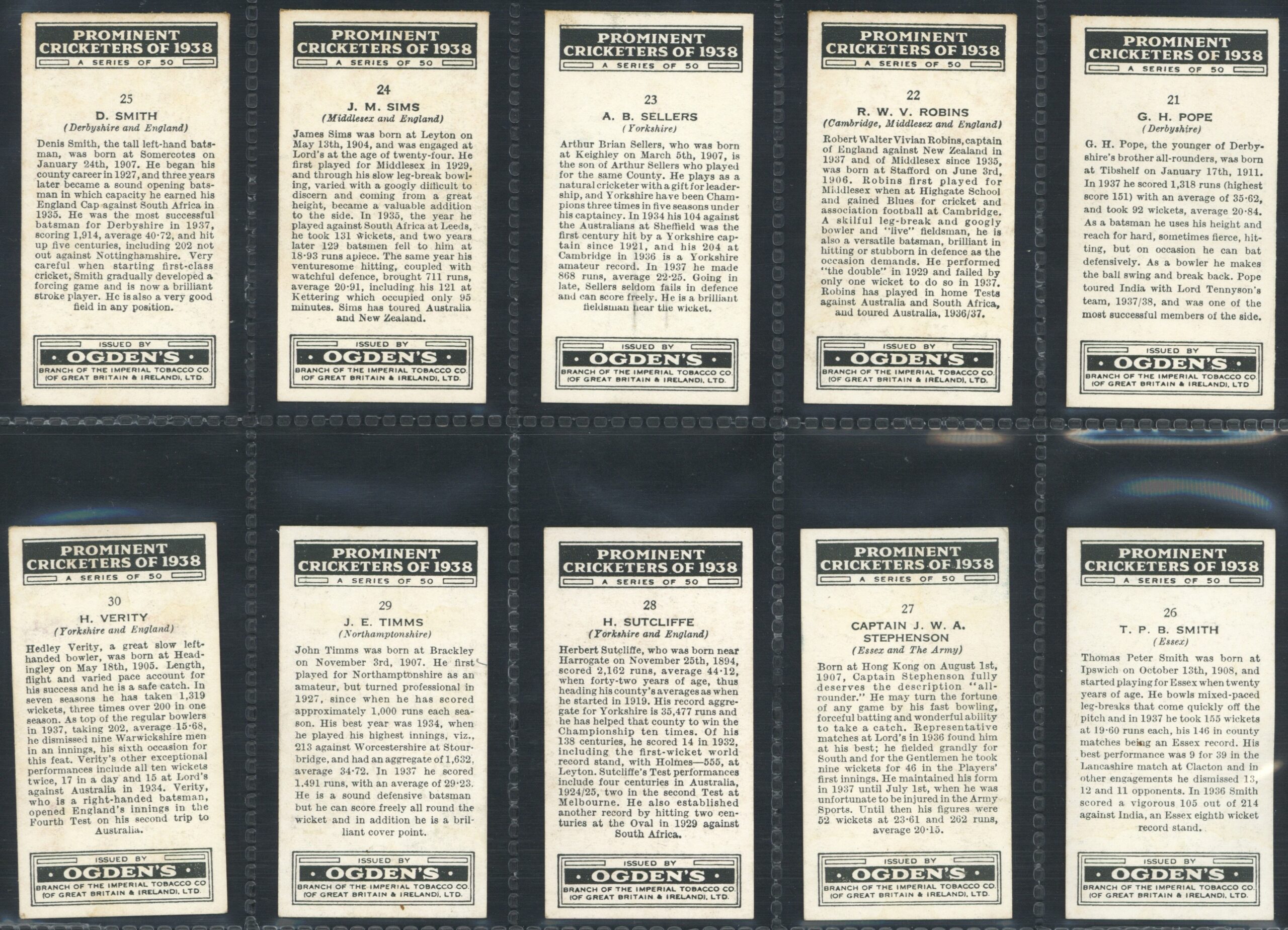 Ogden's - 'Prominent Cricketers of 1938' (1938) - Complete Set (Bradman, Hammond, Compton, Duckworth etc) Ogden's - 'Prominent Cricketers of 1938' (1938) - Complete Set (Bradman, Hammond, Compton, Duckworth etc)