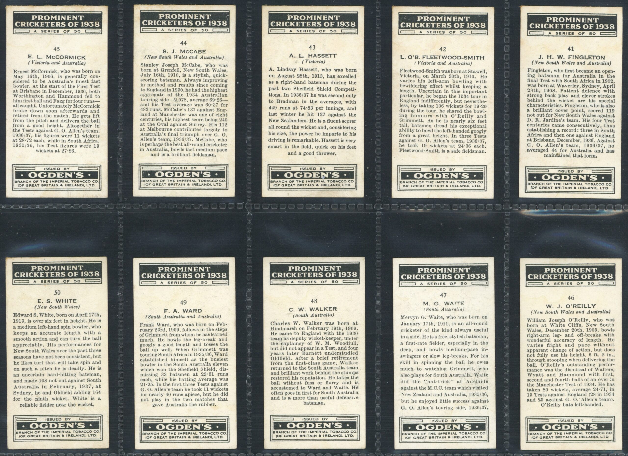 Ogden's - 'Prominent Cricketers of 1938' (1938) - Complete Set (Bradman, Hammond, Compton, Duckworth etc) Ogden's - 'Prominent Cricketers of 1938' (1938) - Complete Set (Bradman, Hammond, Compton, Duckworth etc)
