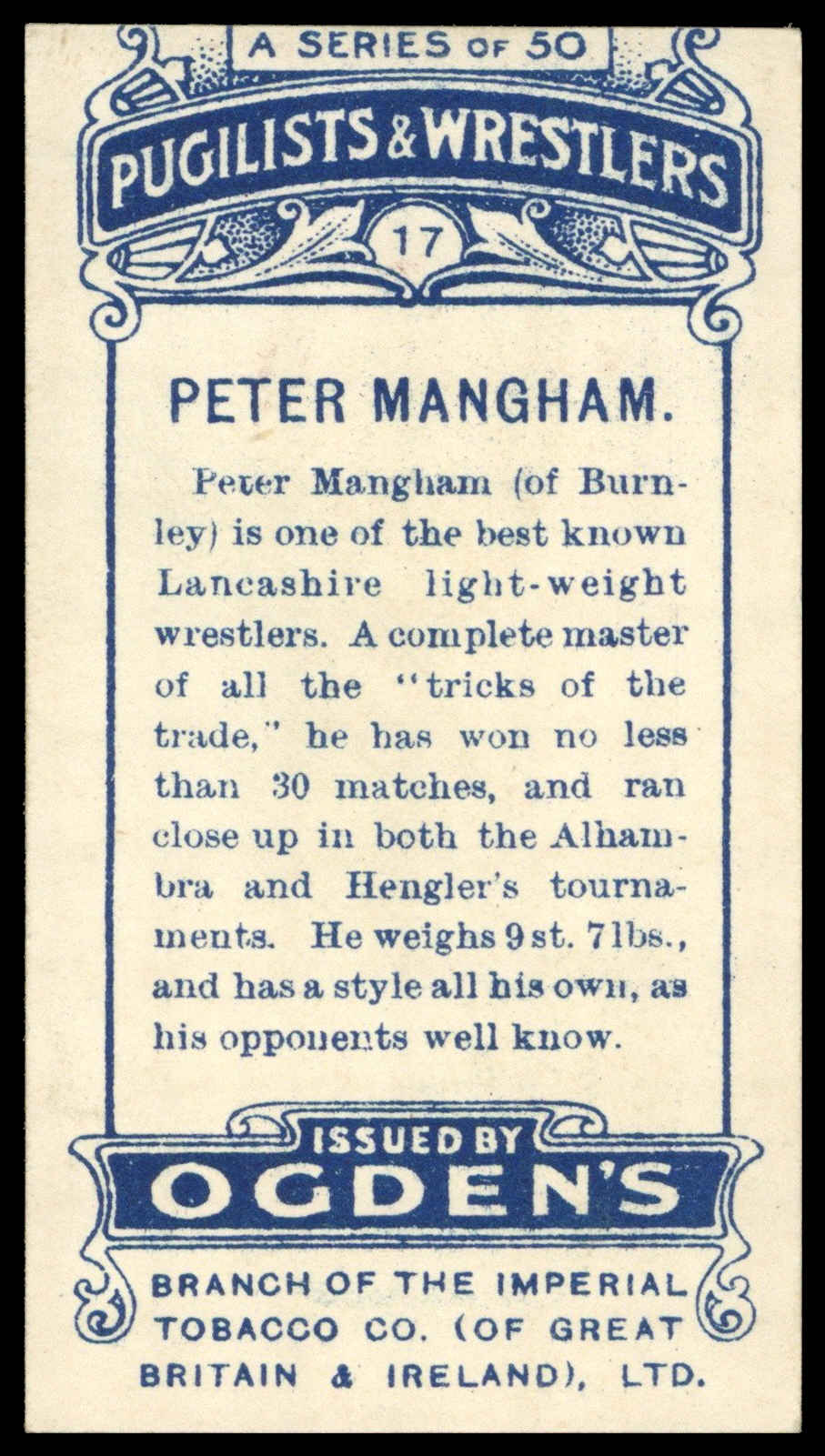 Ogden's - 'Pugilists & Wrestlers (1-25)' (1908) - Peter Mangham Ogden's - 'Pugilists & Wrestlers (1-25)' (1908) - Peter Mangham