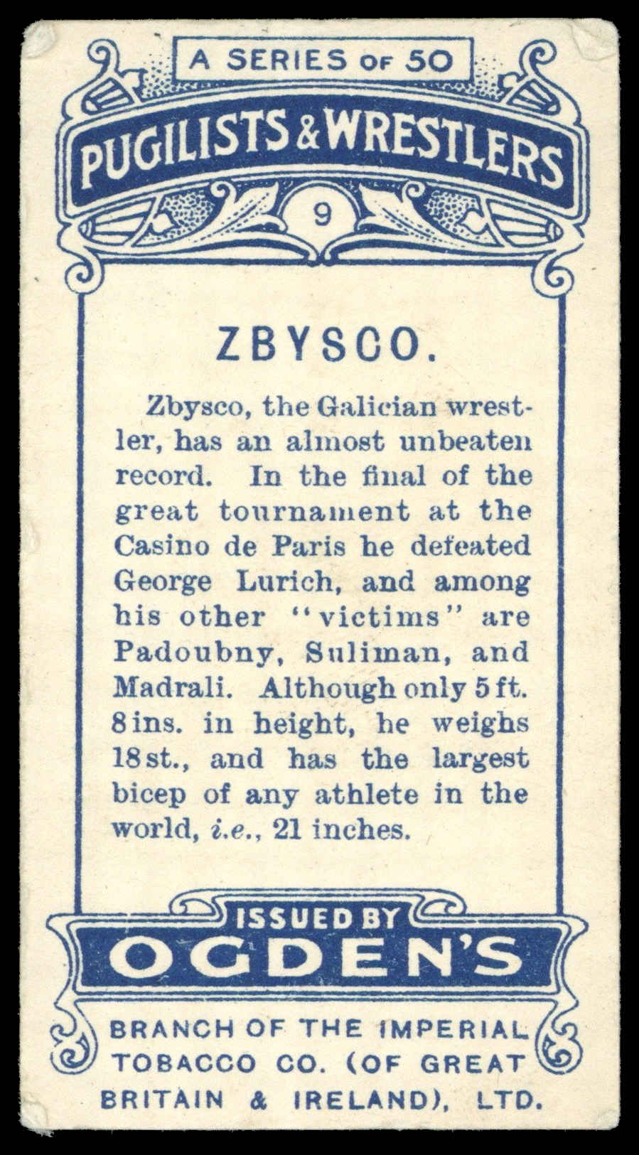 Ogden's - 'Pugilists & Wrestlers (1-25)' (1908) - Zbysco Ogden's - 'Pugilists & Wrestlers (1-25)' (1908) - Zbysco