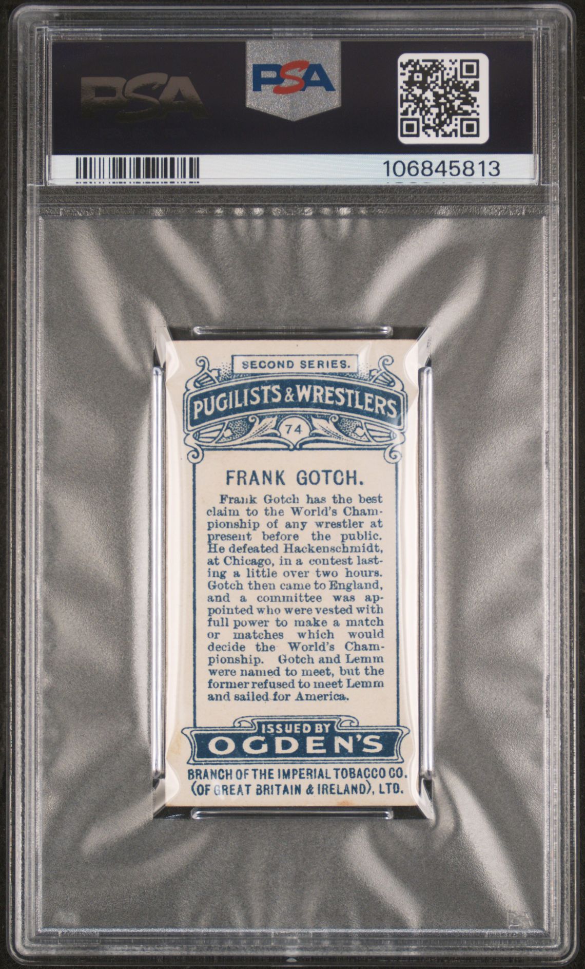 Ogden's - 'Pugilists & Wrestlers (51-75)' (1909) - Frank Gotch **PSA5** Ogden's - 'Pugilists & Wrestlers (51-75)' (1909) - Frank Gotch **PSA5**