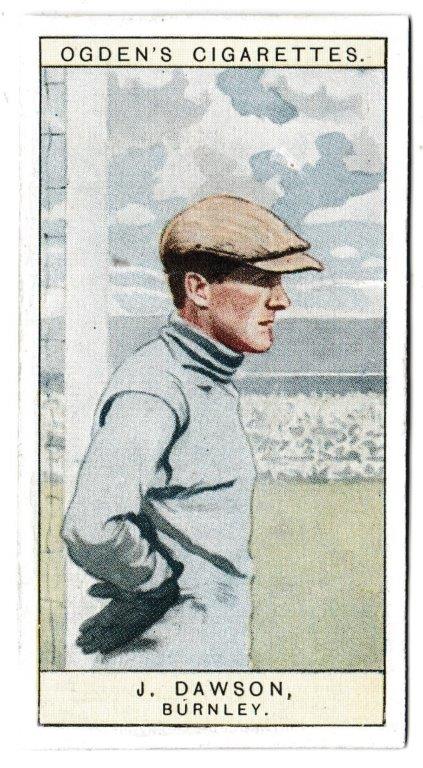 Ogden's - 'Captains of Association Football Clubs, & Colours' (1926) - Card #9 - J. Dawson (Burnley) Ogden's - 'Captains of Association Football Clubs, & Colours' (1926) - Card #9 - J. Dawson (Burnley)