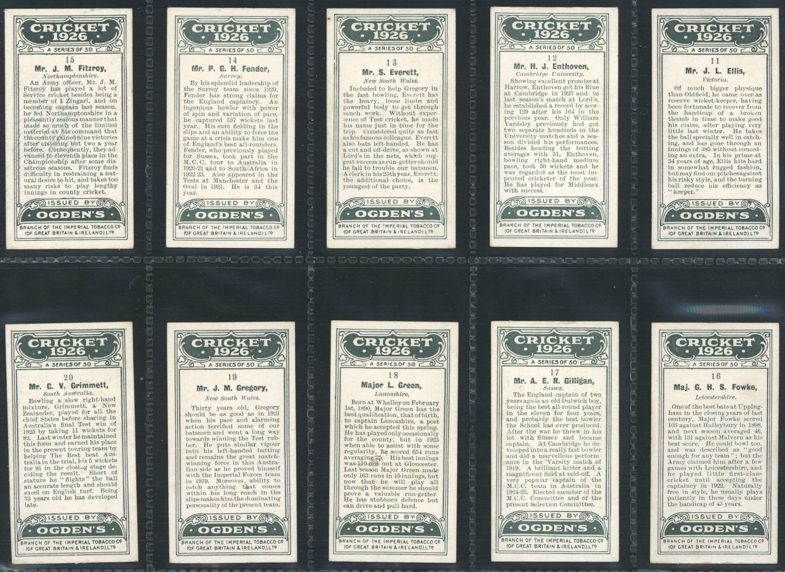 Ogden's - 'Cricket 1926' (1926) - Complete Set Ogden's - 'Cricket 1926' (1926) - Complete Set