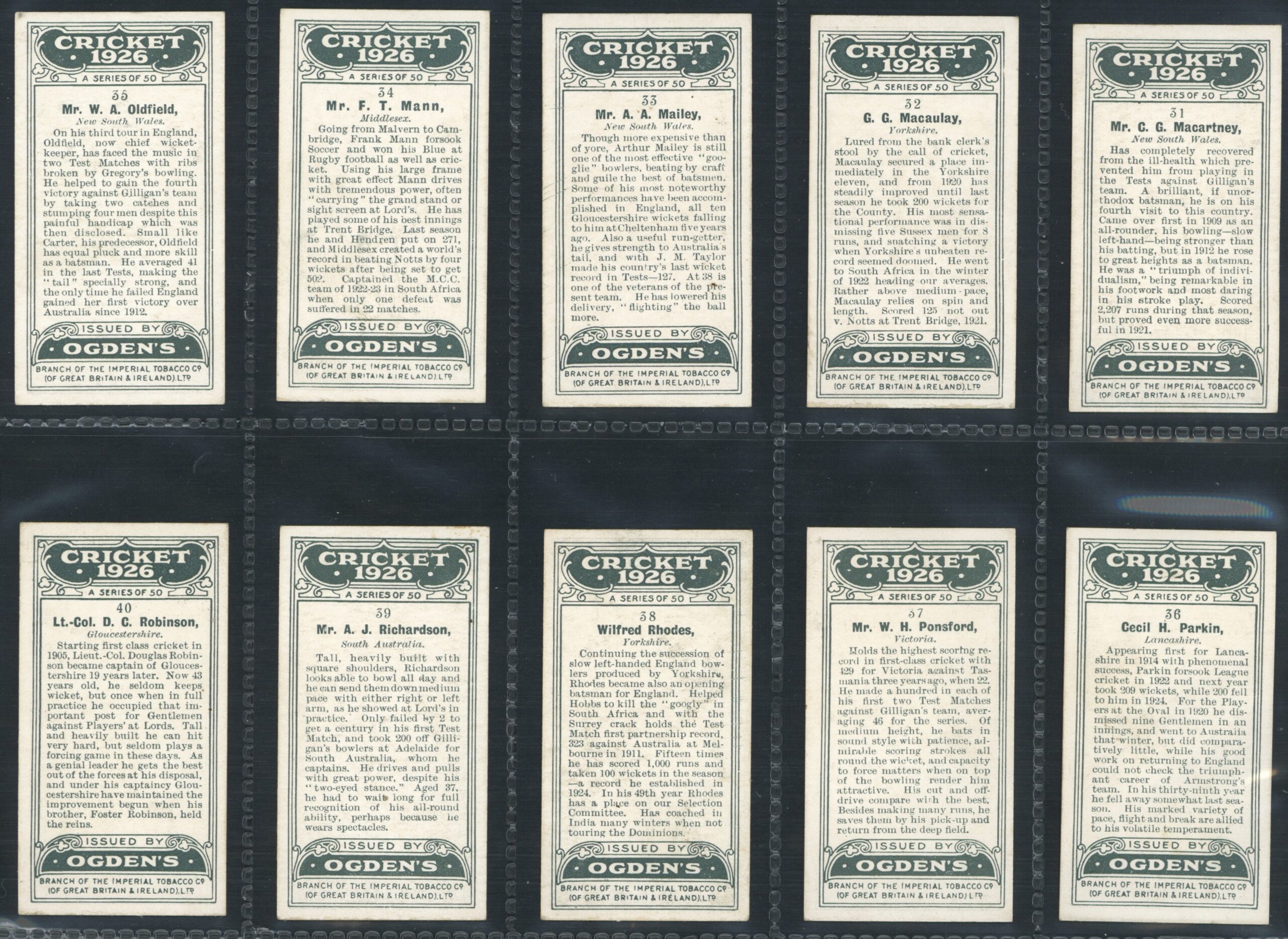 Ogden's - 'Cricket 1926' (1926) - Complete Set Ogden's - 'Cricket 1926' (1926) - Complete Set