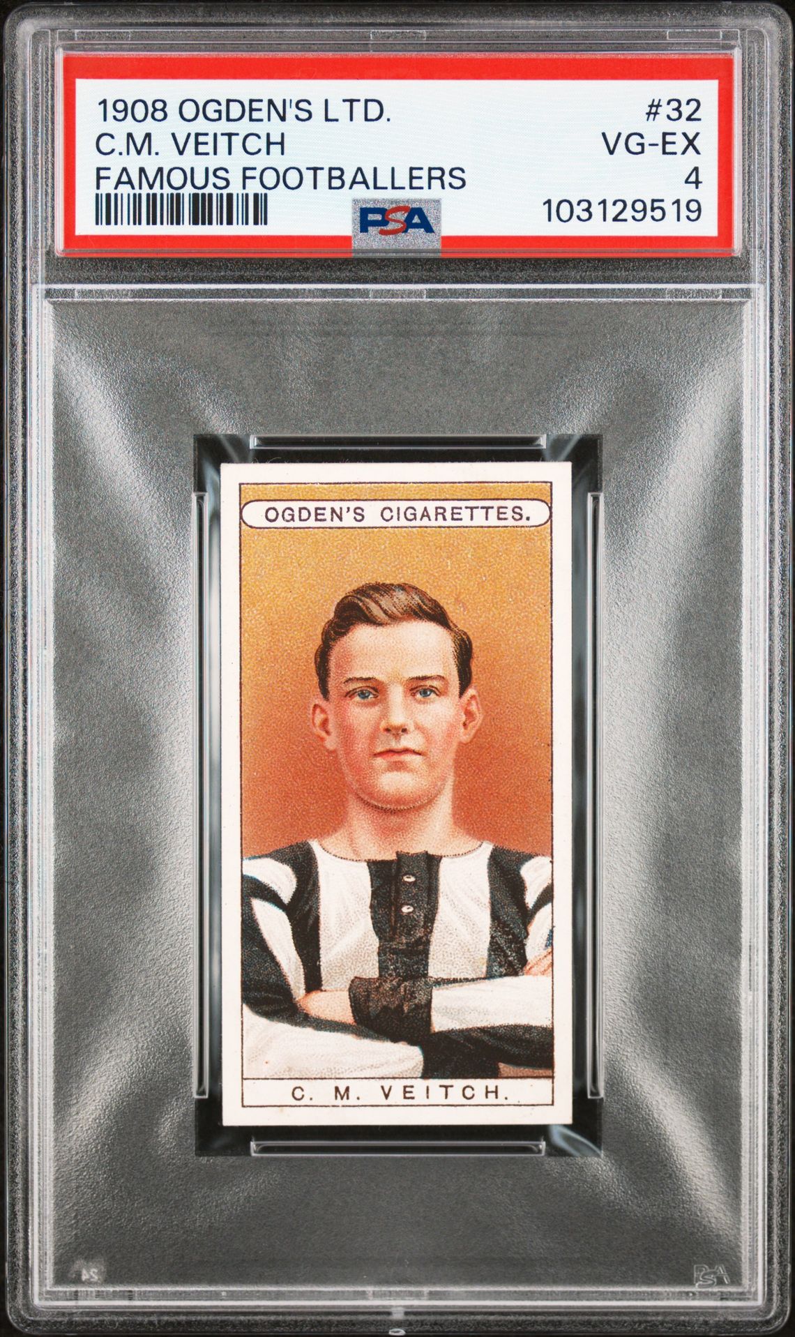 Ogden's - 'Famous Footballers' (1908) - C.M. Veitch (Newcastle United) **PSA4** Ogden's - 'Famous Footballers' (1908) - C.M. Veitch (Newcastle United) **PSA4**