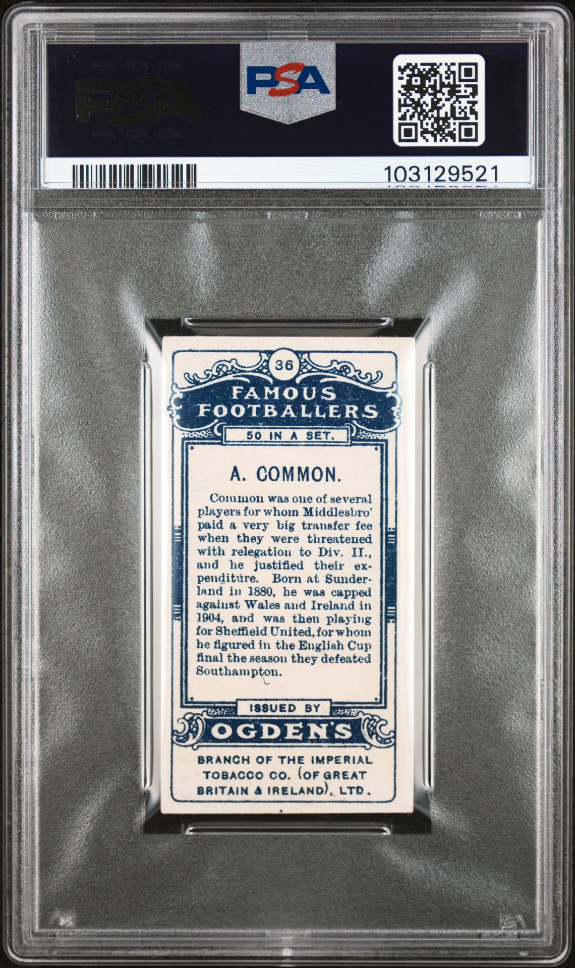 Ogden's - 'Famous Footballers' (1908) - A. Common (Middlesbrough) **PSA4** Ogden's - 'Famous Footballers' (1908) - A. Common (Middlesbrough) **PSA4**