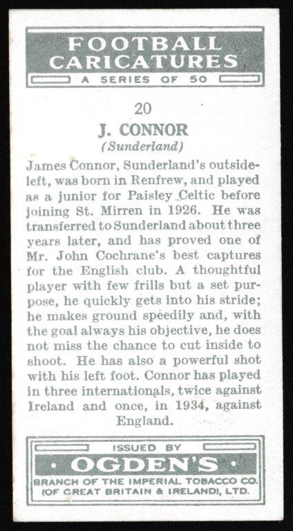 Ogden's - 'Football Caricatures' (1935) - J. Connor (Sunderland) Ogden's - 'Football Caricatures' (1935) - J. Connor (Sunderland)