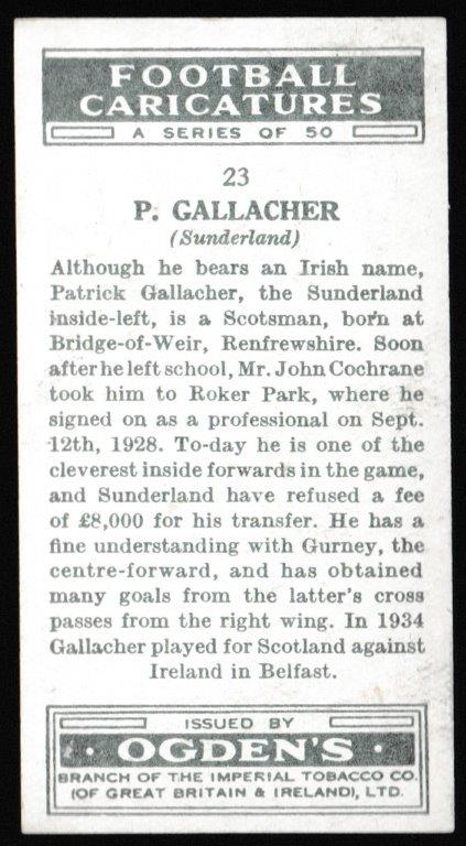Ogden's - 'Football Caricatures' (1935) - P. Gallacher (Sunderland) Ogden's - 'Football Caricatures' (1935) - P. Gallacher (Sunderland)