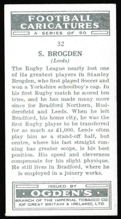 Ogden's - 'Football Caricatures' (1935) - S. Brogden (Leeds) Ogden's - 'Football Caricatures' (1935) - S. Brogden (Leeds)