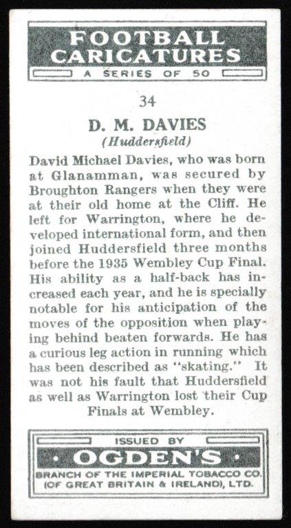 Ogden's - 'Football Caricatures' (1935) - D.M. Davies (Huddersfield) Ogden's - 'Football Caricatures' (1935) - D.M. Davies (Huddersfield)