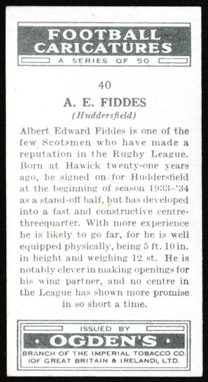 Ogden's - 'Football Caricatures' (1935) - A.E. Fiddes (Huddersfield) Ogden's - 'Football Caricatures' (1935) - A.E. Fiddes (Huddersfield)