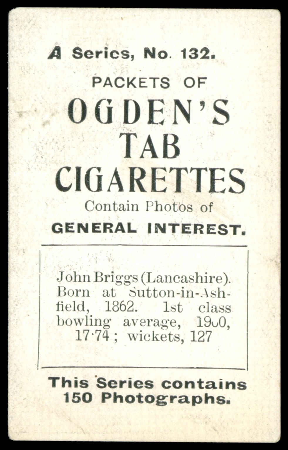 Ogden's - 'Tabs A - Cricket' (1901) - John Briggs (Lancashire) Ogden's - 'Tabs A - Cricket' (1901) - John Briggs (Lancashire)