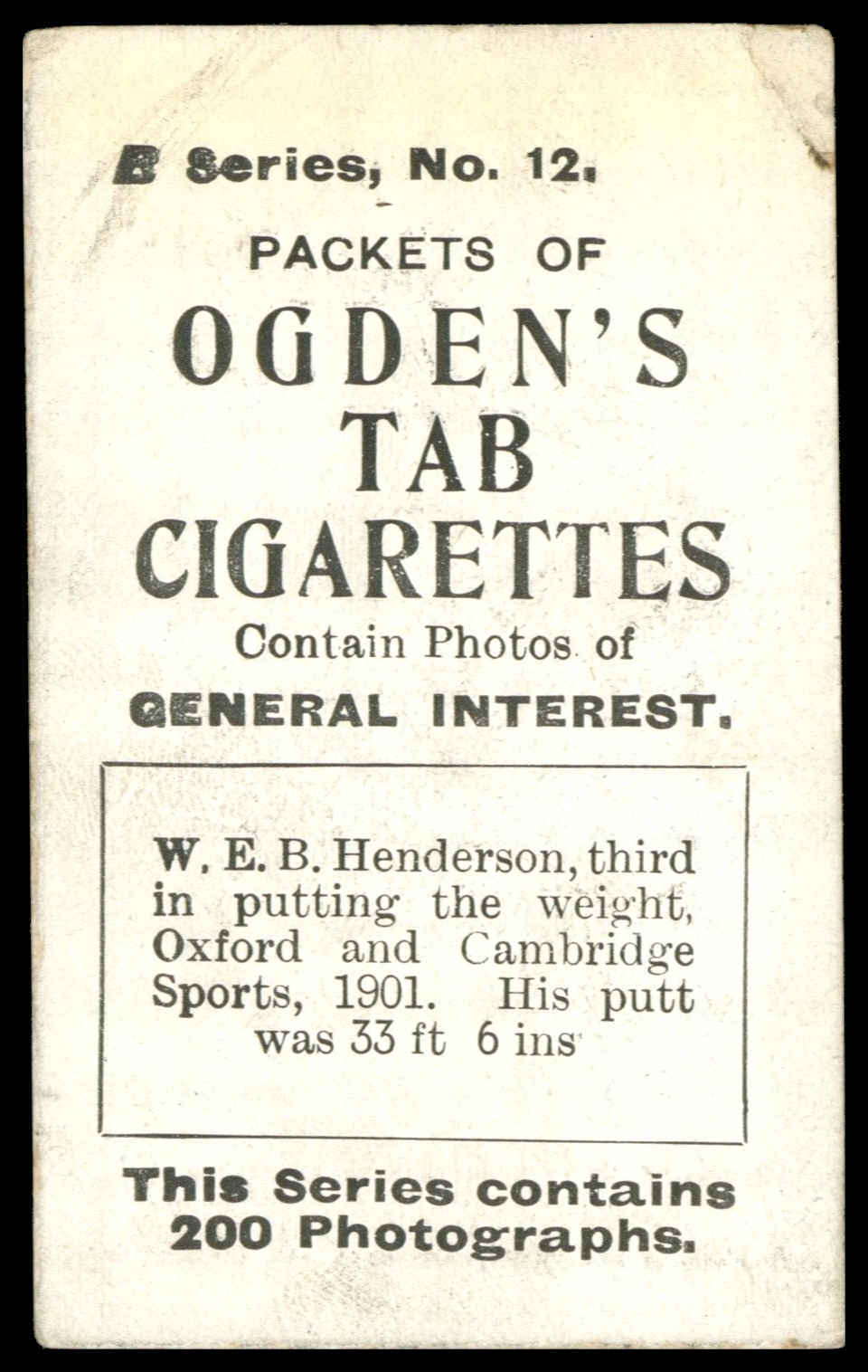 Ogden's - 'Tabs B - Athletics' (1902) - W.E.B. Henderson Ogden's - 'Tabs B - Athletics' (1902) - W.E.B. Henderson