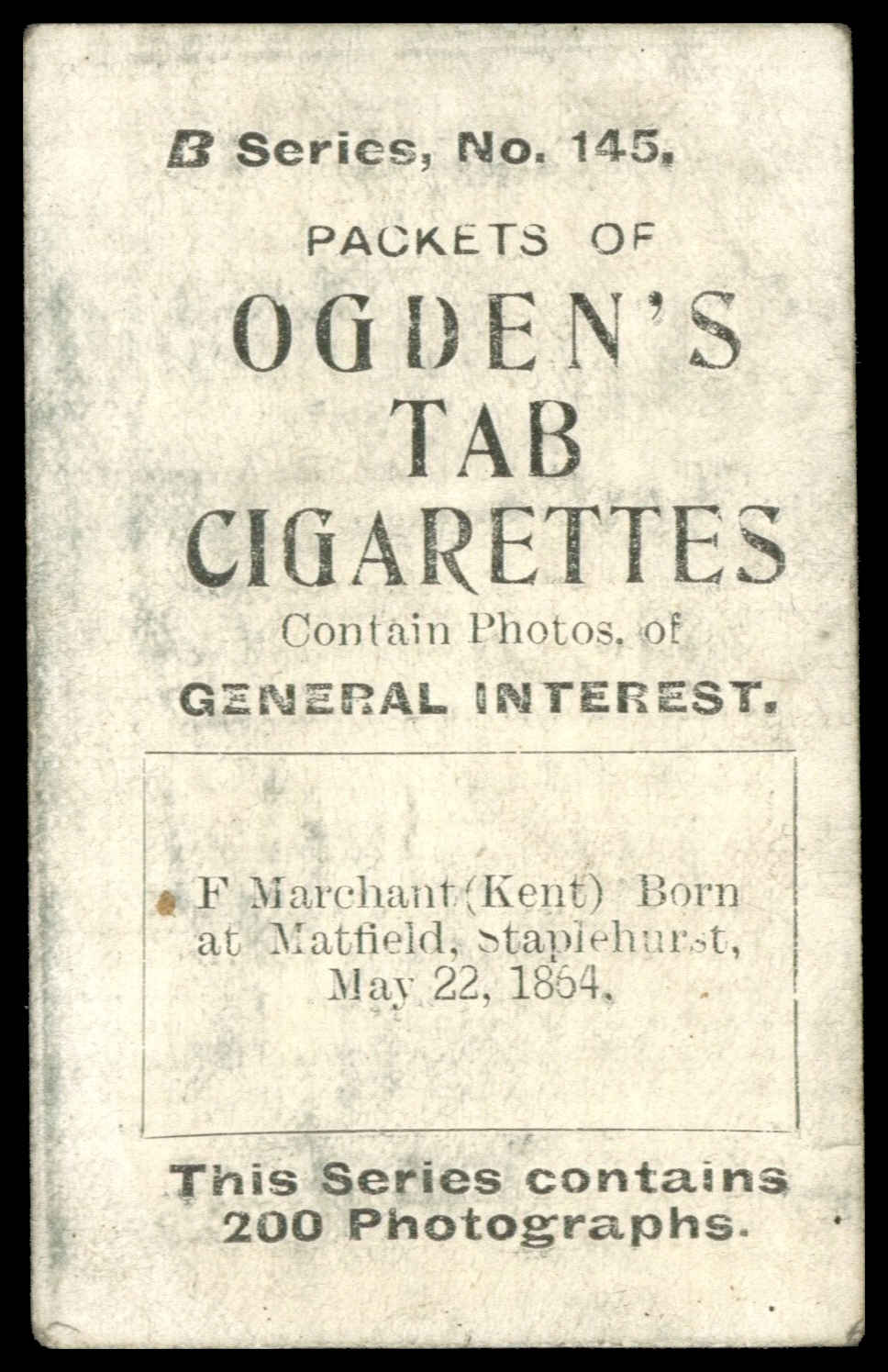 Ogden's - 'Tabs B - Cricket' (1902) - F. Marchant (Kent) Ogden's - 'Tabs B - Cricket' (1902) - F. Marchant (Kent)