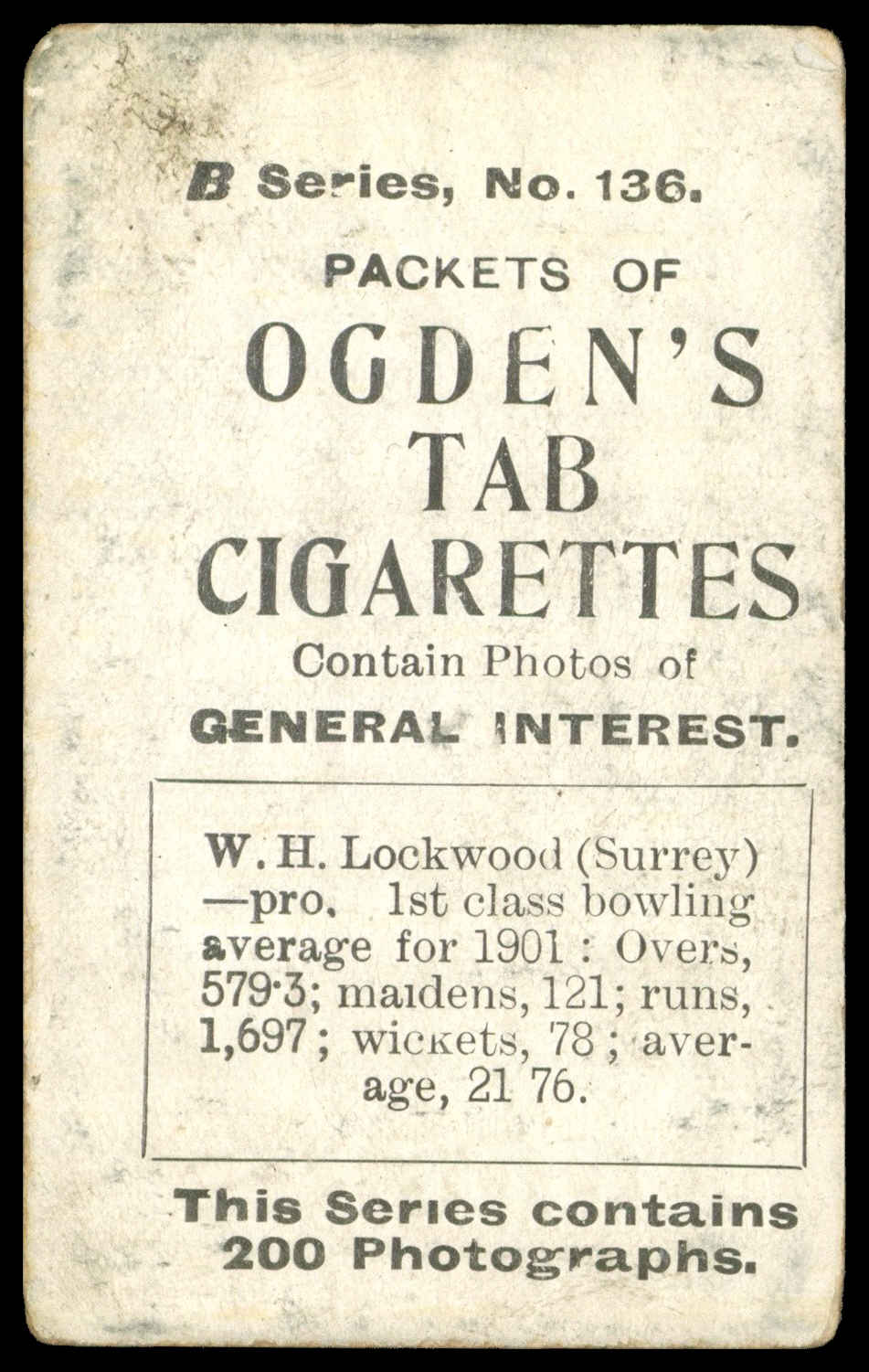 Ogden's - 'W.H. Lockwood (Surrey)' - Tabs B - Cricket (1902) Ogden's - 'W.H. Lockwood (Surrey)' - Tabs B - Cricket (1902)