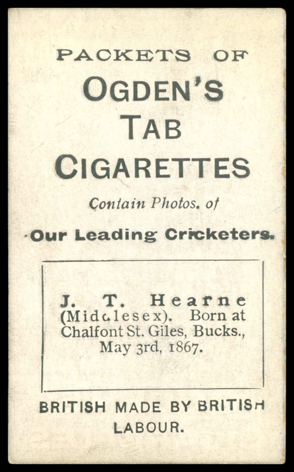 Ogden's - J.T. Hearne (Middlesex) - 'Tabs - Our Leading Cricketers' (1901) #4 Ogden's - J.T. Hearne (Middlesex) - 'Tabs - Our Leading Cricketers' (1901) #4