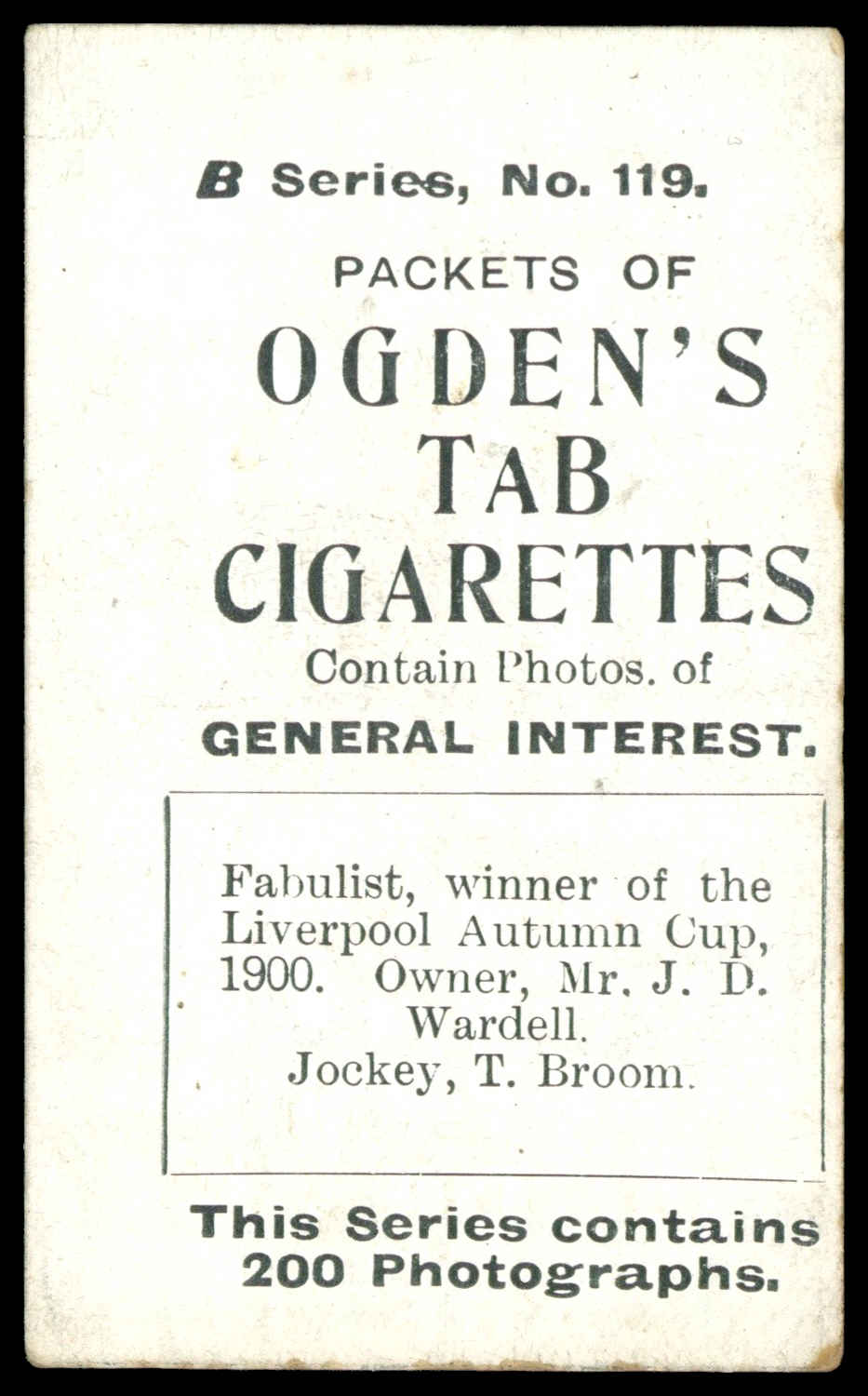 Ogden's - 'Tabs B - Horseracing' (1902) - Fabulist Ogden's - 'Tabs B - Horseracing' (1902) - Fabulist