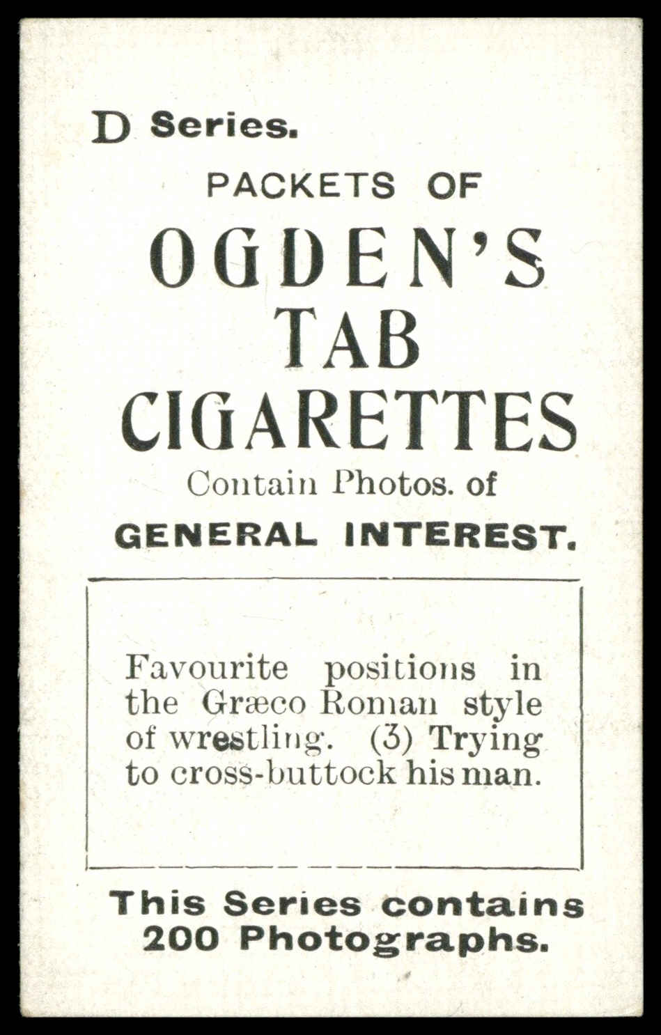 Ogden's - 'Tabs D - Wrestling' (1902) - Graeco-Roman Cross Buttock Ogden's - 'Tabs D - Wrestling' (1902) - Graeco-Roman Cross Buttock