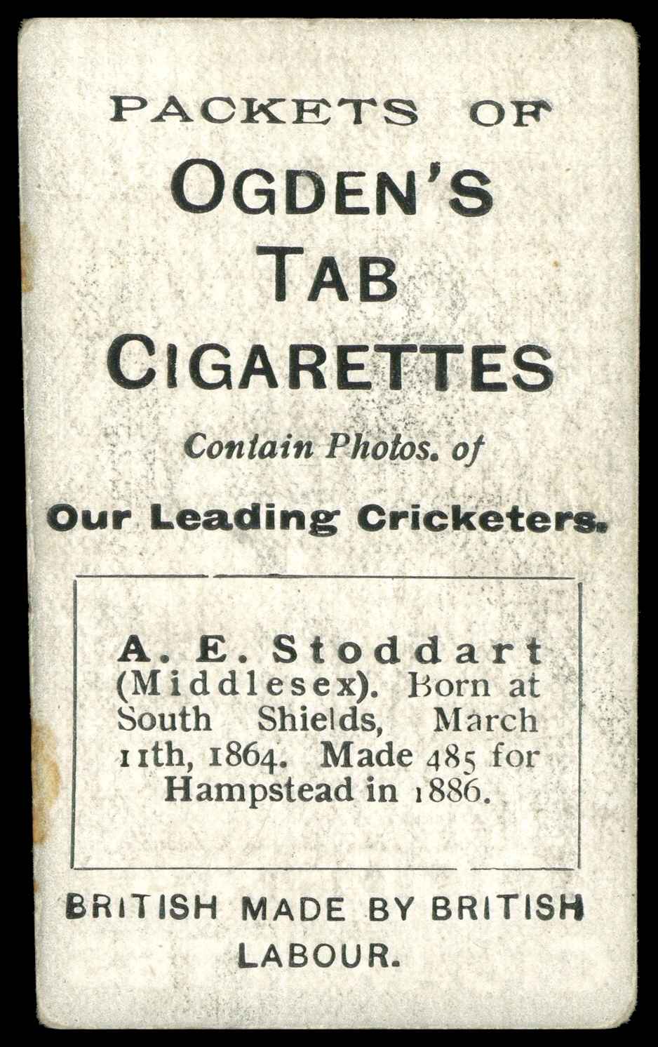 Ogden's - 'Our Leading Cricketers' #9 A.E. Stoddart (Middlesex) (1901) Ogden's - 'Our Leading Cricketers' #9 A.E. Stoddart (Middlesex) (1901)