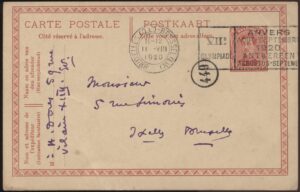 Olympic Slogan Amsterdam Olympics - '' (1920) - Postmarked Brussels