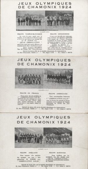 Advertising - 'First Ever Olympics Ice Hockey Champions 3 Card Set Chamonix' (1924) - Unused Postcard