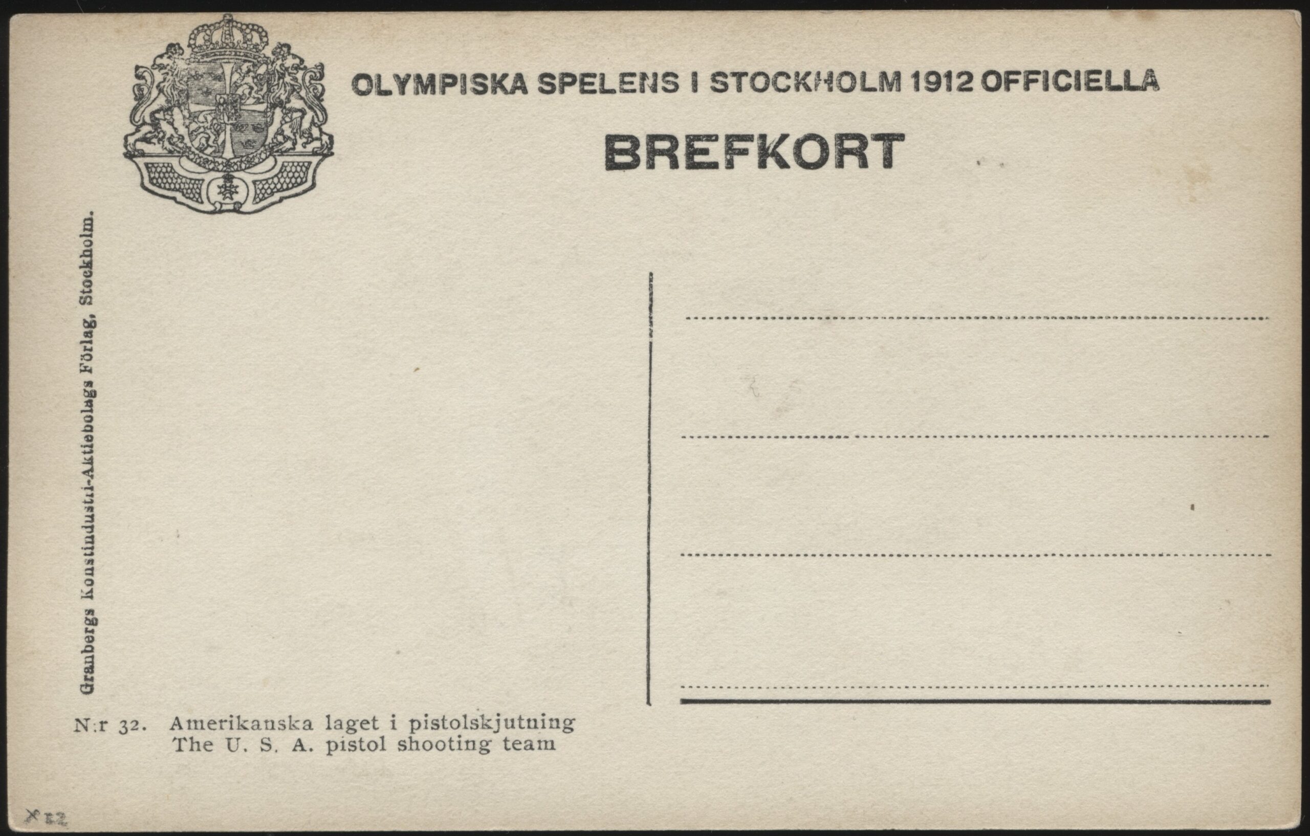 Stockholm Olympics - 'The USA Pistol Shooting Team' (1912) - Unused Postcard Stockholm Olympics - 'The USA Pistol Shooting Team' (1912) - Unused Postcard