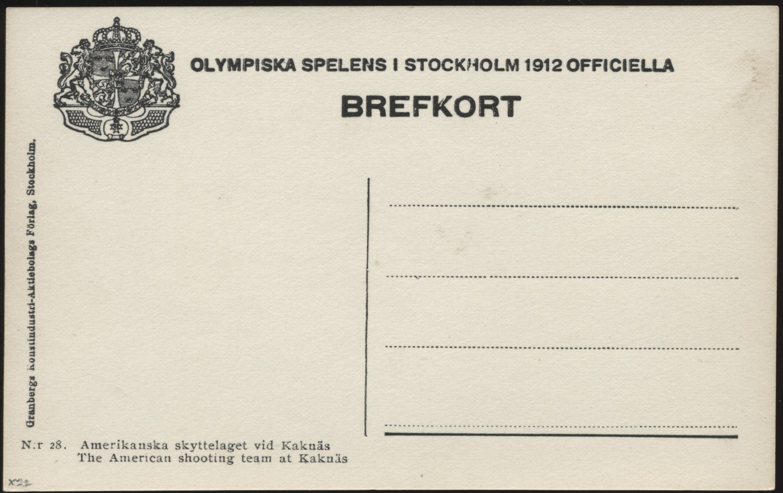 Stockholm Olympics - 'The American Shooting Team at Kaknas' (1912) - Unused Postcard Stockholm Olympics - 'The American Shooting Team at Kaknas' (1912) - Unused Postcard