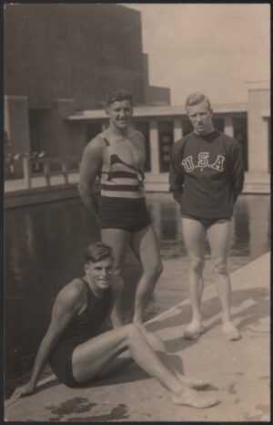 Amsterdam Olympics - 'Buster Crabbe, George Kojac and Walter Laufer (USA)' (1928) - Unused Postcard