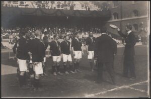 Stockholm Olympics - 'Hungarian Football Team meets the Crown Prince of Sweden' (1912) - Unused Postcard