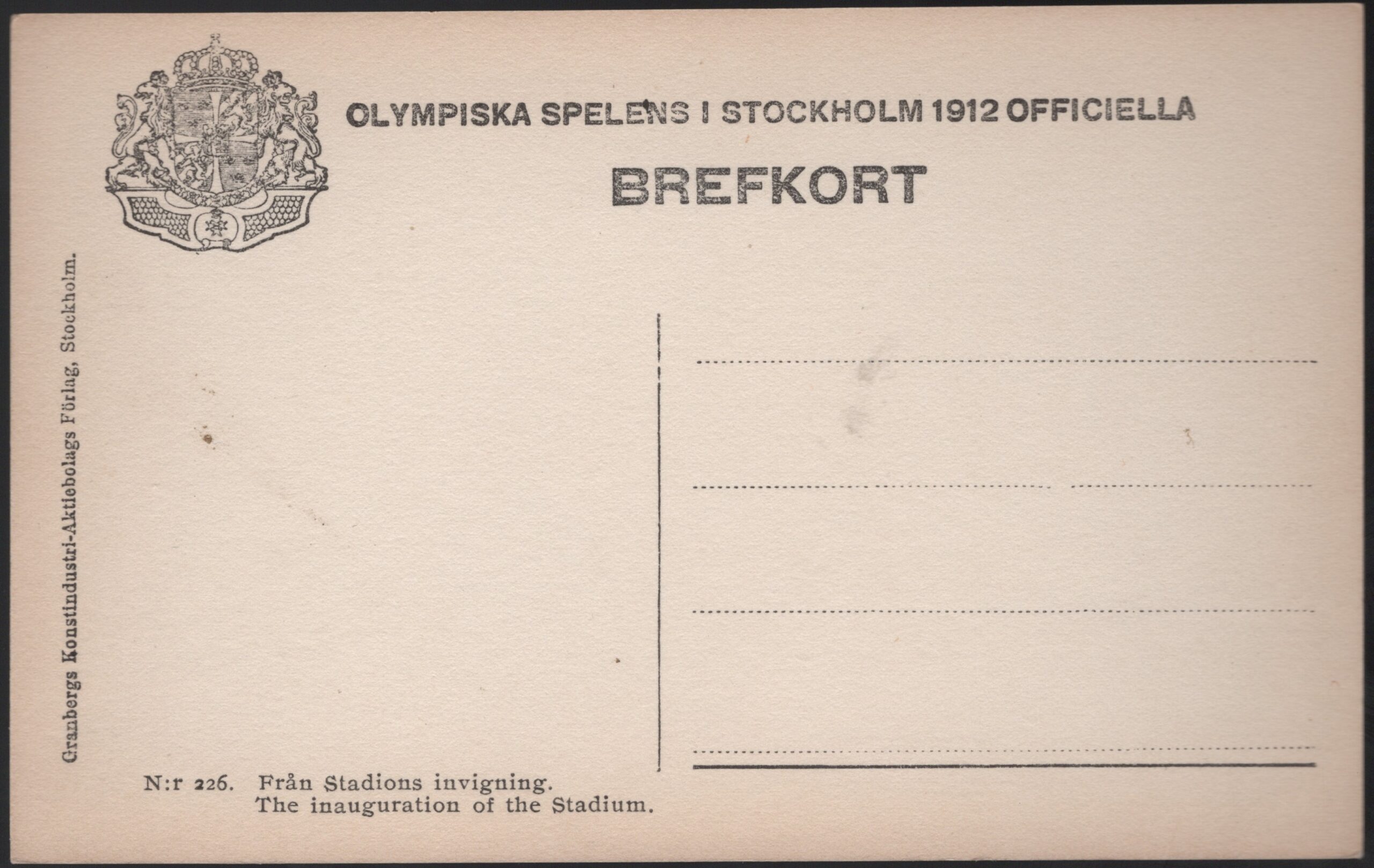 Stockholm Olympics - 'Opening Ceremony' (1912) - Unused Postcard Stockholm Olympics - 'Opening Ceremony' (1912) - Unused Postcard