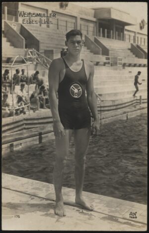 A.N. Paris - 'Johnny Weissmuller (Tarzan) 100/400m Olympics Gold Medalist' (1924) - Postcard