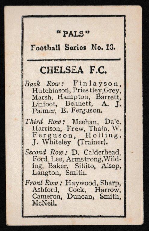 Pals Magazine - 'Football Series' (1922) - Card #10 - Chelsea F.C. Pals Magazine - 'Football Series' (1922) - Card #10 - Chelsea F.C.
