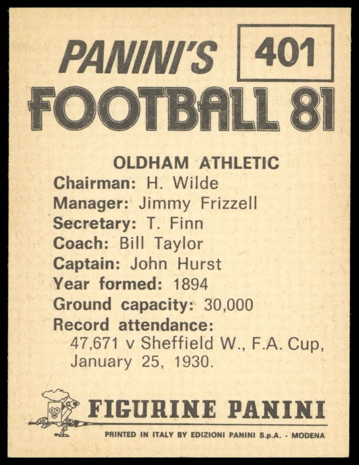 Panini - 'Football 81' - Badge (Oldham Athletic) (1981) Panini - 'Football 81' - Badge (Oldham Athletic) (1981)