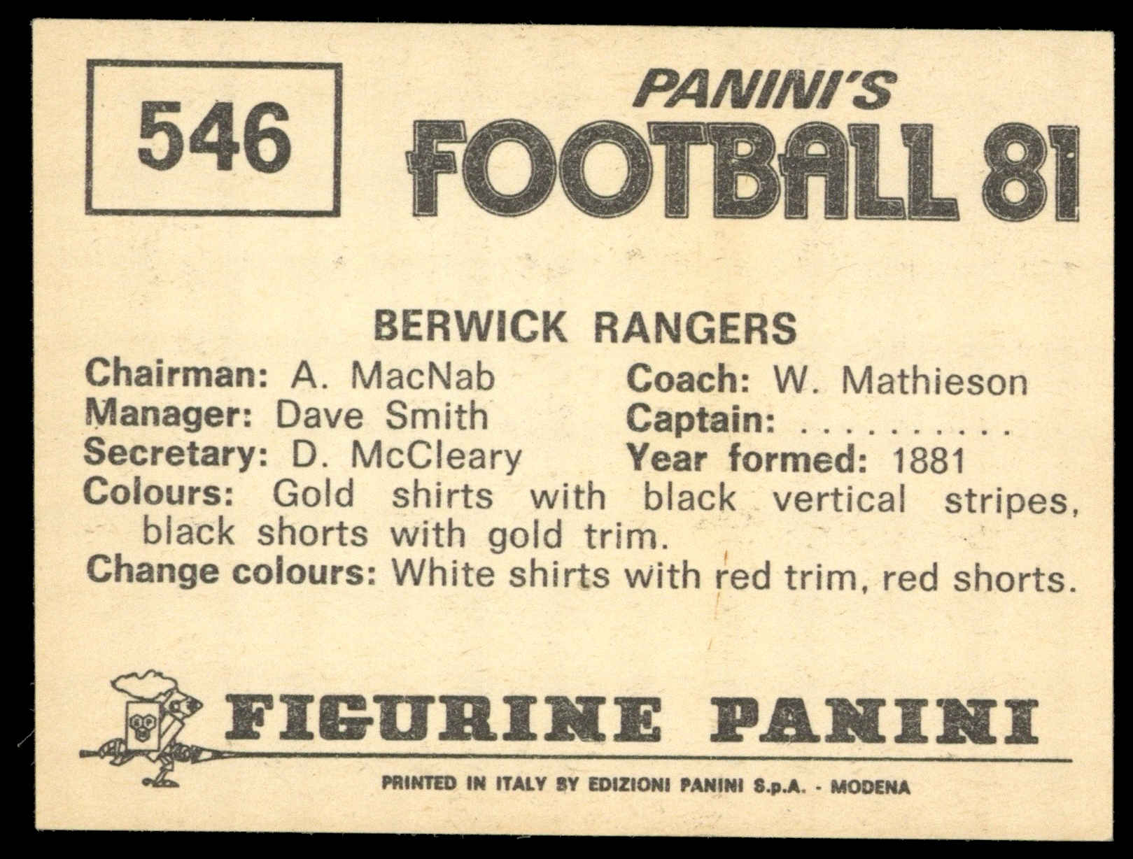 Panini - 'Football 81' - Team Photo (Berwick Rangers) (1981) Panini - 'Football 81' - Team Photo (Berwick Rangers) (1981)