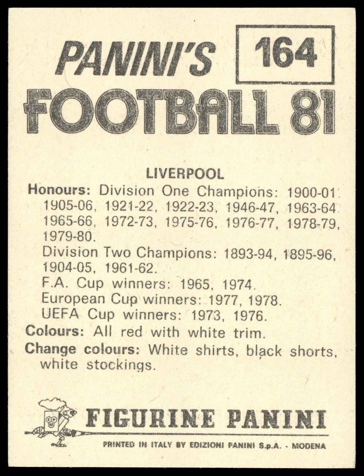 Panini - 'Football 81' (1981) - Team Photo (Liverpool) Panini - 'Football 81' (1981) - Team Photo (Liverpool)