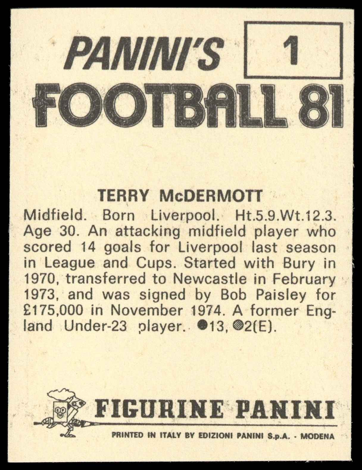 Panini - 'Football 81' (1981) - Terry McDermott (Liverpool) Panini - 'Football 81' (1981) - Terry McDermott (Liverpool)