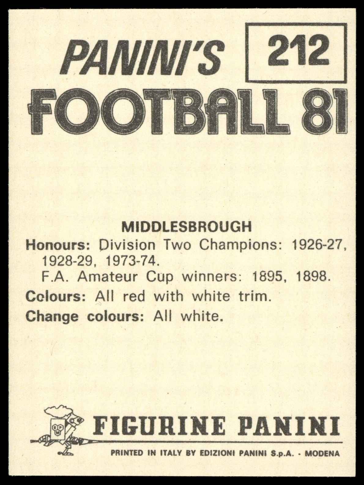 Panini - 'Football 81' (1981) - Team Photo (Middlesbrough) Panini - 'Football 81' (1981) - Team Photo (Middlesbrough)