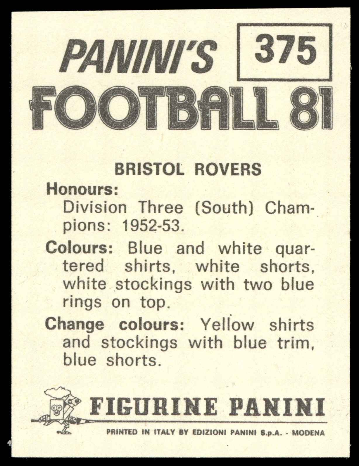 Panini - 'Football 81' (1981) - Team Photo (Bristol Rovers) Panini - 'Football 81' (1981) - Team Photo (Bristol Rovers)