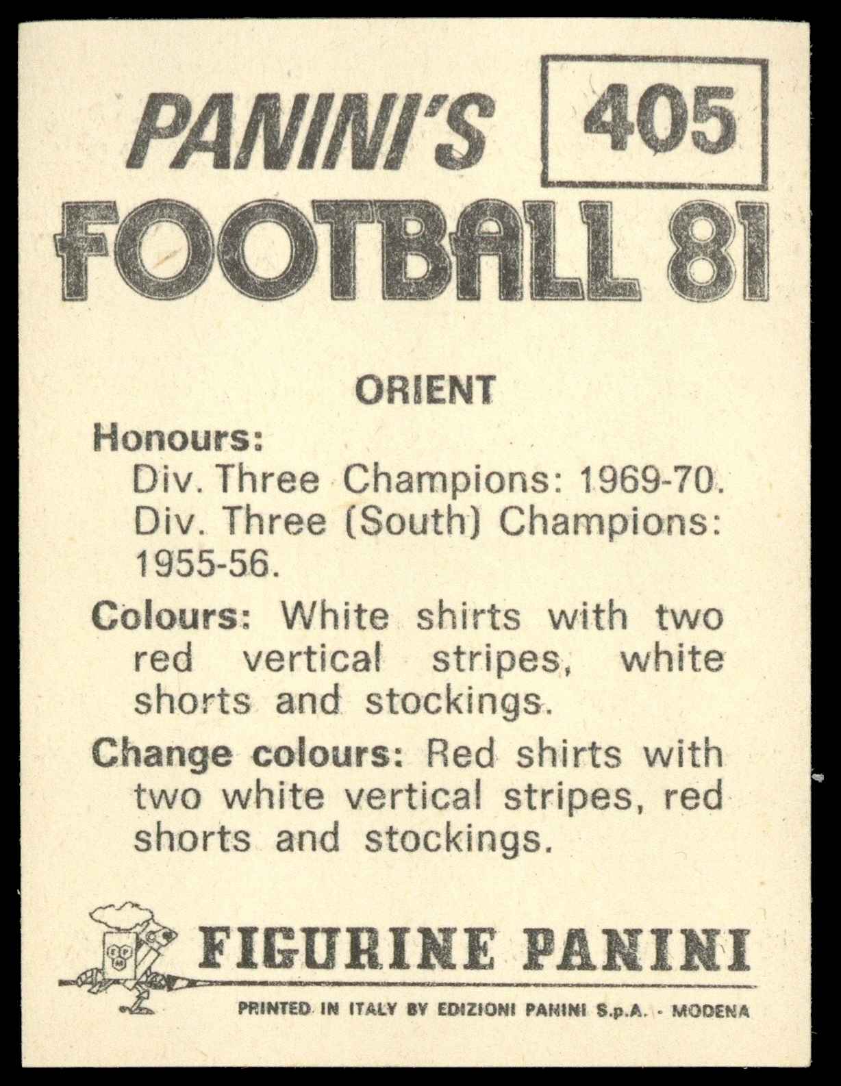 Panini - 'Football 81' (1981) - Team Photo (Orient) Panini - 'Football 81' (1981) - Team Photo (Orient)